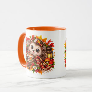 Cute Hedgehog Cozy Autumn Teacup Woodland Mug