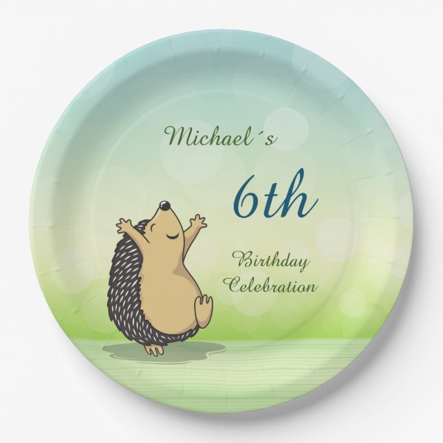 Cute Hedgehog Custom Birthday Paper Plate (Front)