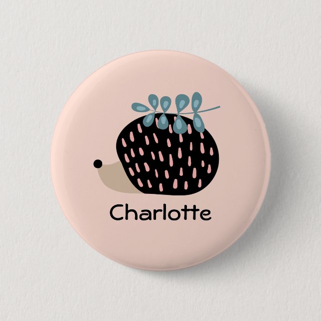 Cute Hedgehog Custom Name Personalized Kids  2 Inch Round Button (Front)