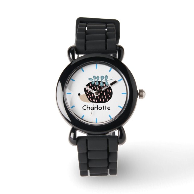 Cute Hedgehog Custom Name Personalized Kids Watch (Front)