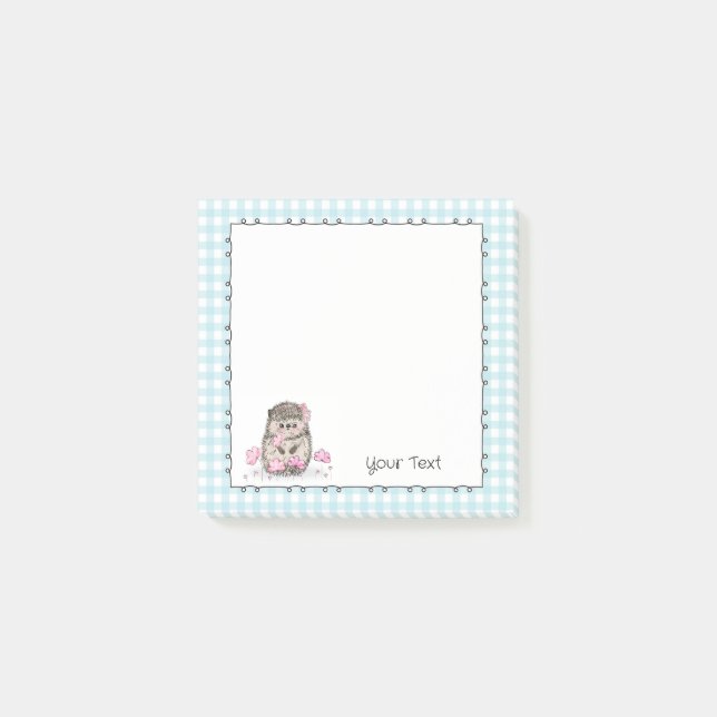 Cute Hedgehog Custom Text Blue Post-it Notes (Front)