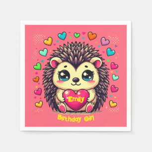Cute Hedgehog Customizable Birthday Girl Napkin