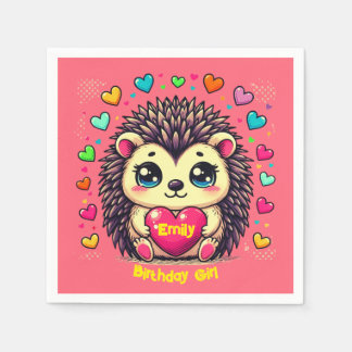 Cute Hedgehog Customizable Birthday Girl Napkin