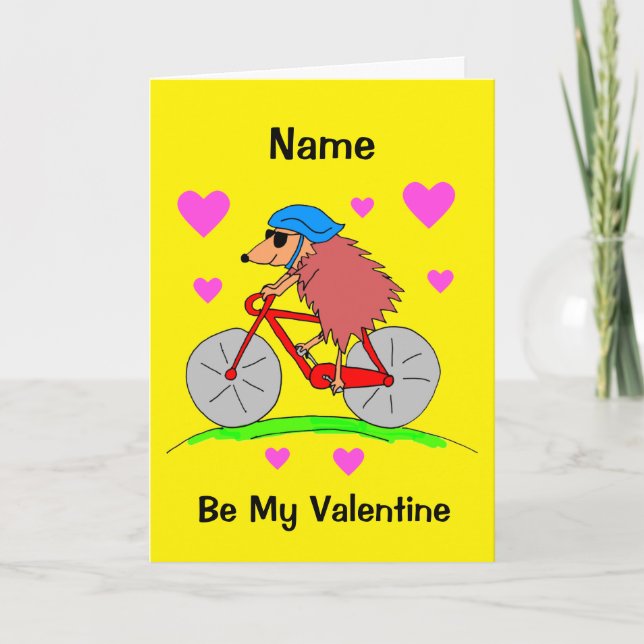 Cute Hedgehog Cycling Valentine's Day Card (Front)