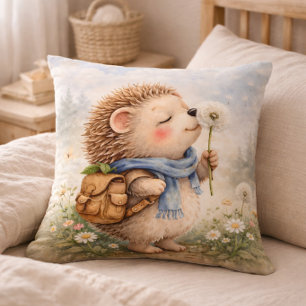 Cute Hedgehog Dandelion Kids Room & Nursery Throw Pillow