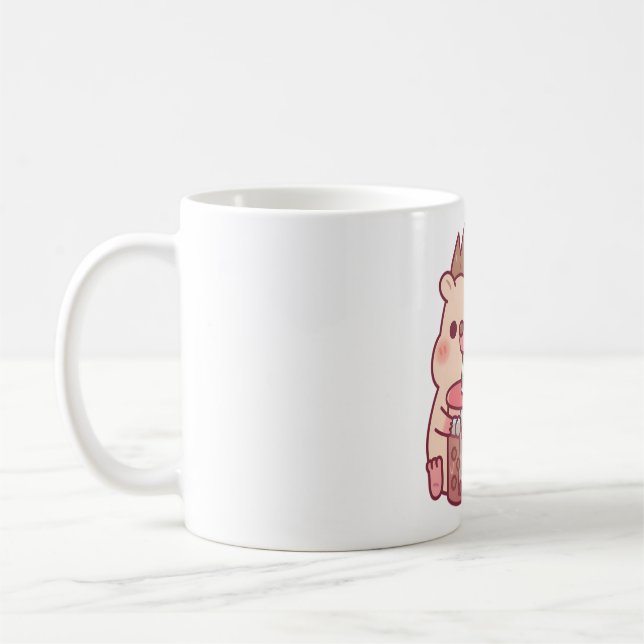 Cute Hedgehog Drinking Boba Tea Coffee Mug (Left)