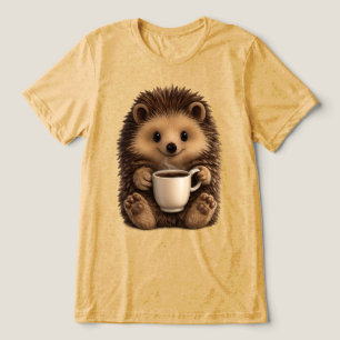Cute Hedgehog Drinking Coffee Mug - Kawaii Animal Tri-Blend Shirt