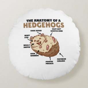 Cute Hedgehog Explanation Anatomy Of A Hedgehogs Round Pillow