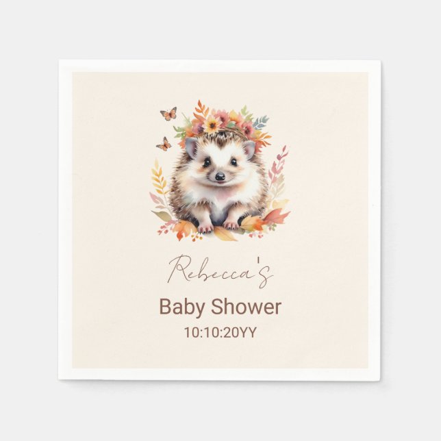 Cute Hedgehog Fall Woodland Baby Shower Napkin (Front)