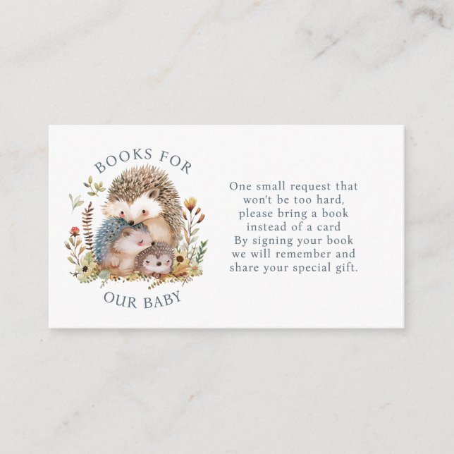 Cute Hedgehog Family Baby Shower Books For Baby Enclosure Card (Front)