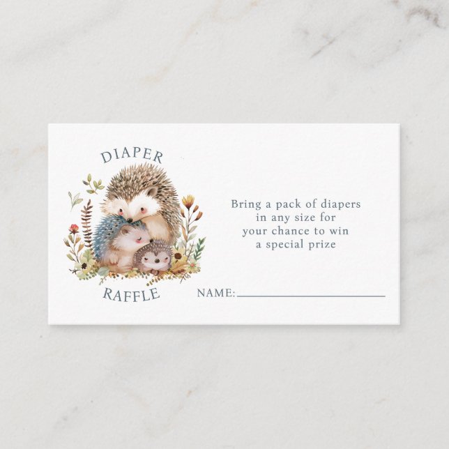 Cute Hedgehog Family Baby Shower Diaper Raffle Enclosure Card (Front)