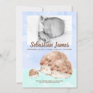 Cute Hedgehog Family New Baby Photo Personalized Announcement