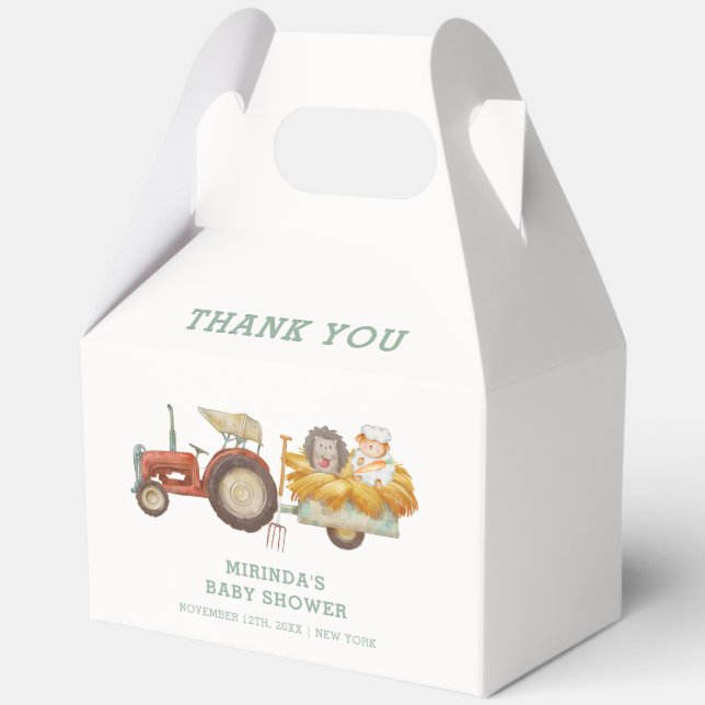 Cute Hedgehog Farm Tractor Baby Shower  Favor Box (Back)
