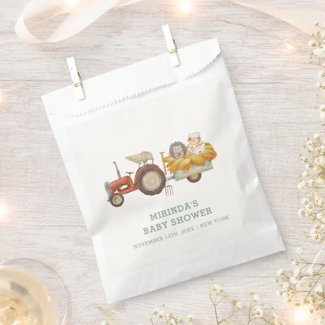 Cute Hedgehog Farm Tractor Baby Shower  Favour Bag (Clipped)