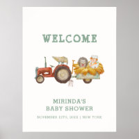 Cute Hedgehog Farm Tractor Baby Shower Welcome