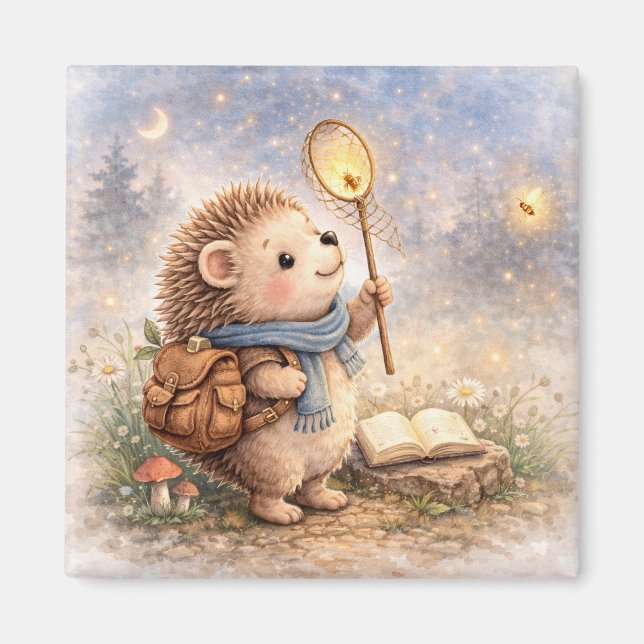Cute Hedgehog & Firefly Fridge Magnet (Front)