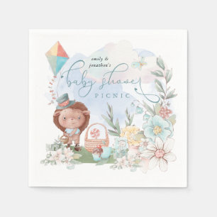 Cute Hedgehog Floral Nature Boy Baby Shower Picnic Napkin