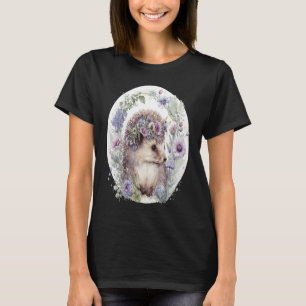 Cute Hedgehog Flower Crown Floral Animal T-Shirt