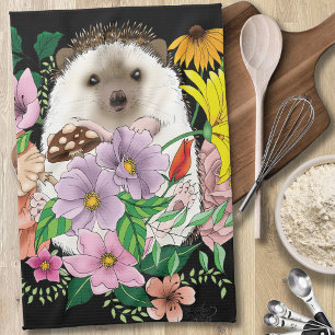 Cute Hedgehog Flowers Kitchen Towel