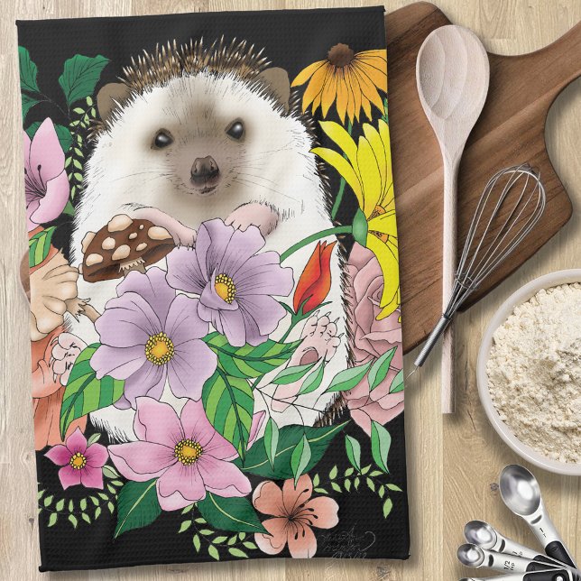 Cute Hedgehog Flowers Kitchen Towel (Creator Uploaded)