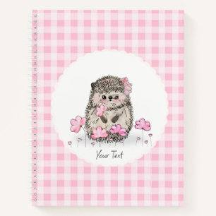 Cute Hedgehog Flowers Pink Pattern Notebook
