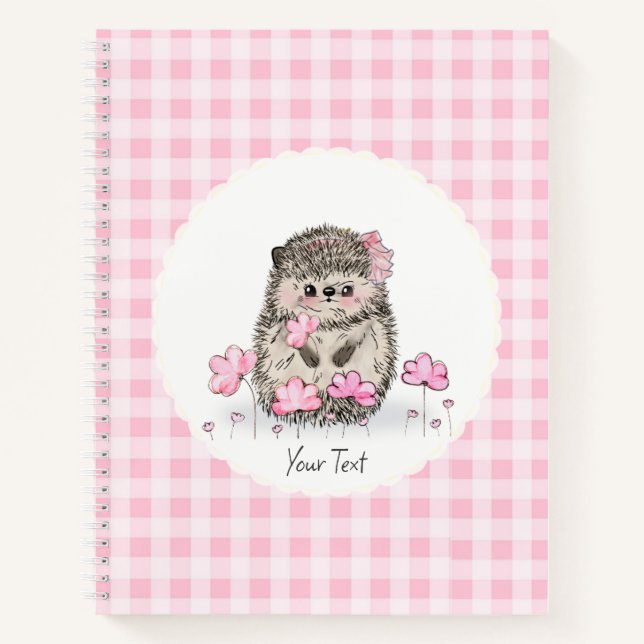 Cute Hedgehog Flowers Pink Pattern  Notebook (Front)