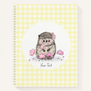 Cute Hedgehog Flowers Yellow Pattern Notebook