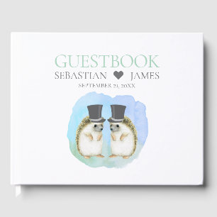 Cute Hedgehog Gay Grooms Couple Wedding Guest Book