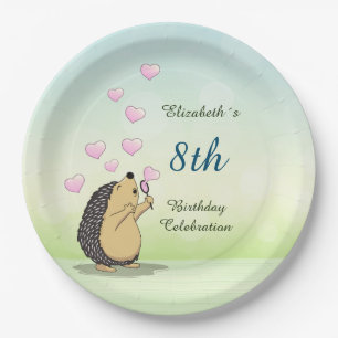 Cute Hedgehog Girl´s Birthday Paper Plate