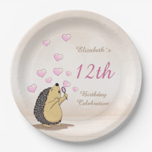 Cute Hedgehog Girl´s Birthday Paper Plate