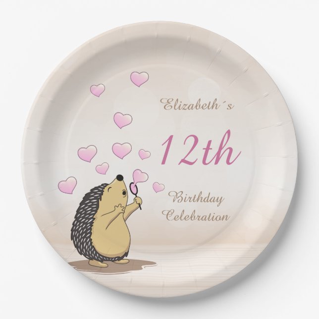 Cute Hedgehog Girl´s Birthday   Paper Plate (Front)