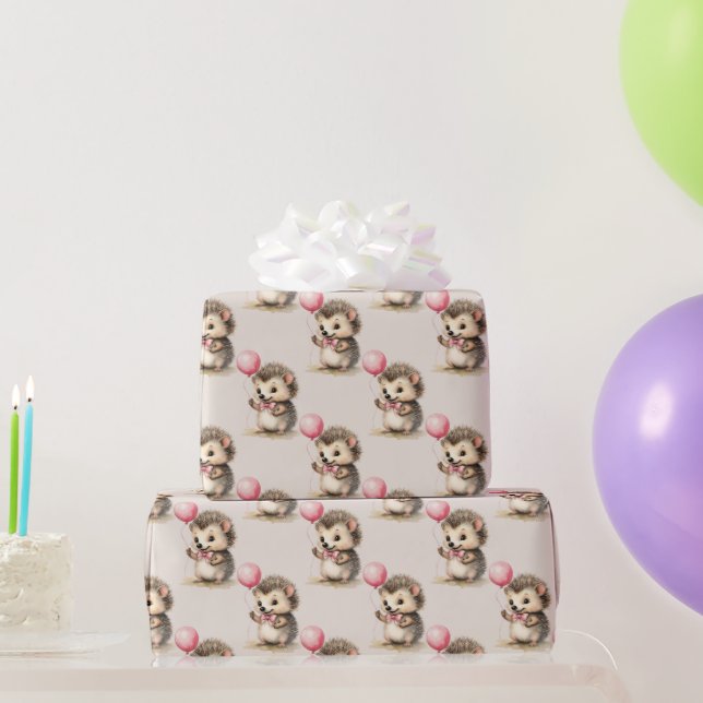 Cute Hedgehog Girls Birthday Wrapping Paper (Party Gifts)