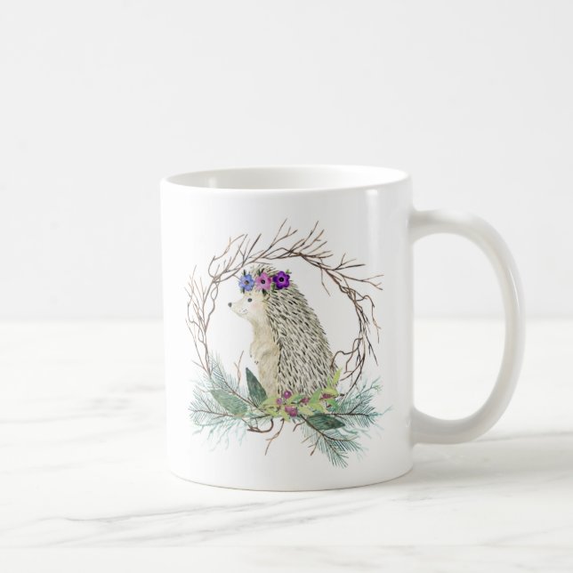 Cute Hedgehog Grapevine Wreath Pine Branches Mug (Right)