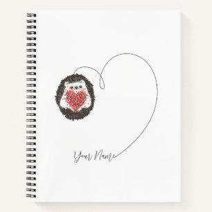 Cute Hedgehog Heart Black White Notebook
