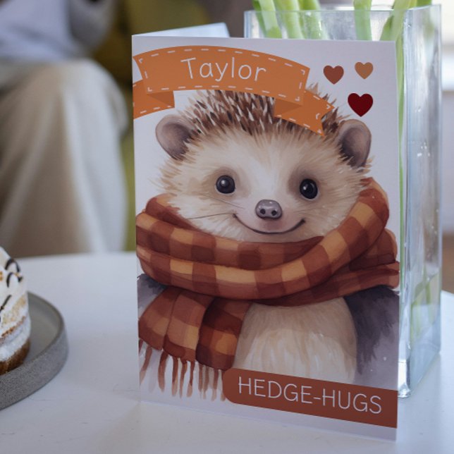 Cute Hedgehog Hedgehugs personalized Valentines Holiday Card (Cute Hedgehog Hedgehugs personalized Valentines Holiday Card from Ricaso. Hedgehog hugs add own name)