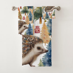 Cute Hedgehog Holiday Trees  Bath Towel Set