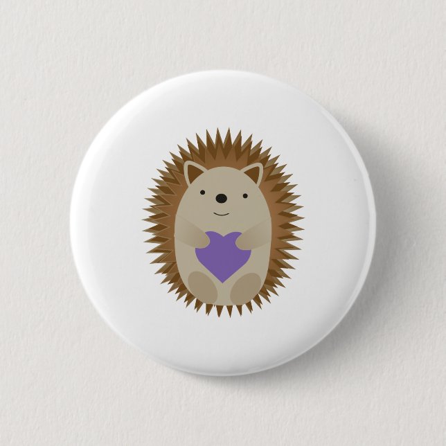 Cute Hedgehog Holidng a Purple Heart 2 Inch Round Button (Front)
