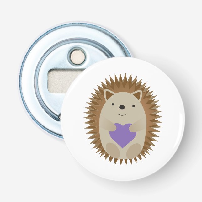 Cute Hedgehog Holidng a Purple Heart Bottle Opener (Front)