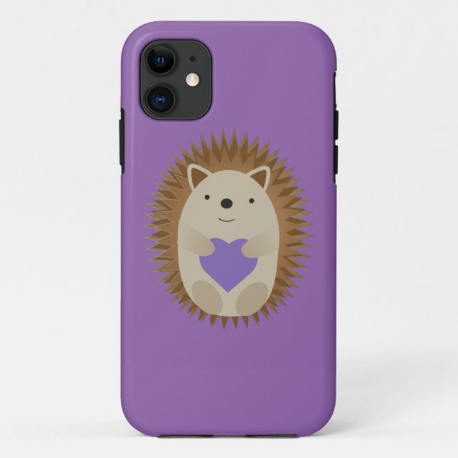 Cute Hedgehog Holidng a Purple Heart Case-Mate iPhone Case (Back)