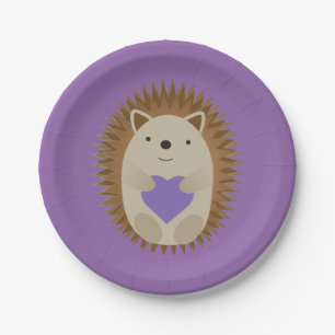 Cute Hedgehog Holidng a Purple Heart Paper Plate