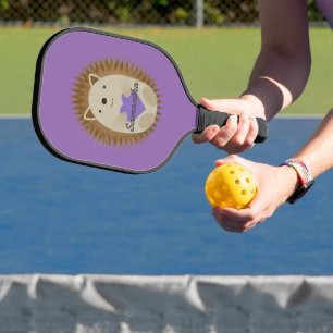 Cute Hedgehog Holidng a Purple Heart  Pickleball Paddle
