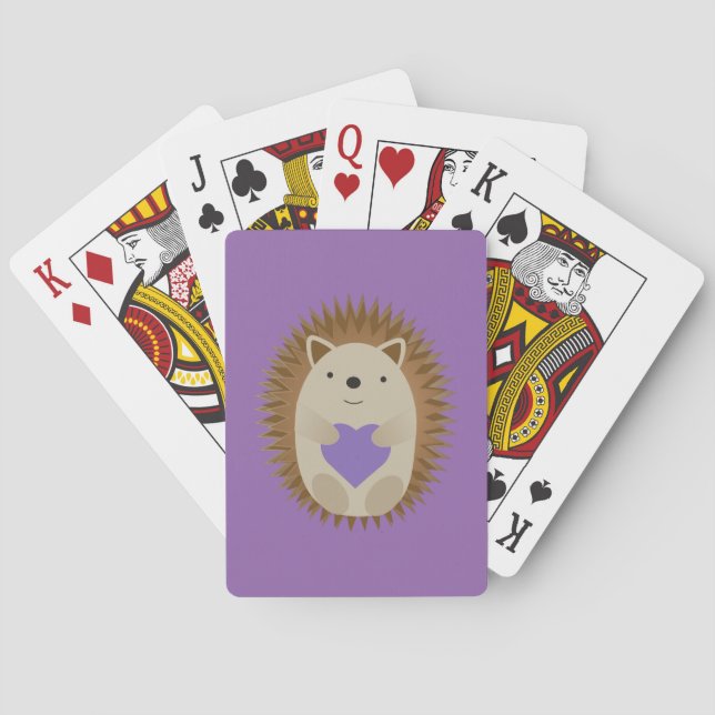 Cute Hedgehog Holidng a Purple Heart Playing Cards (Back)