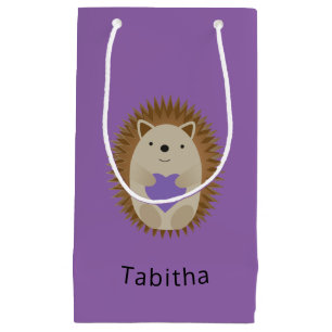 Cute Hedgehog Holidng a Purple Heart Small Gift Bag