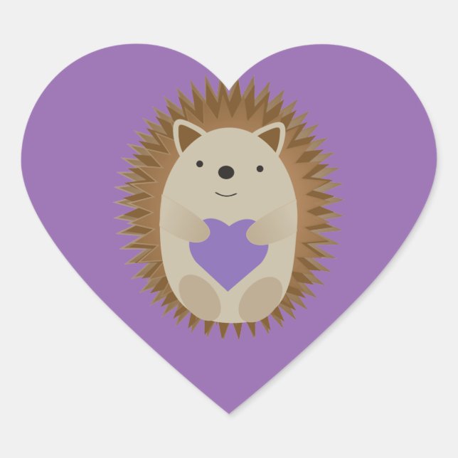Cute Hedgehog Holidng a Purple Heart Sticker (Front)