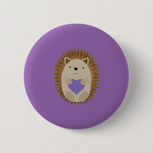 Cute Hedgehog Hugging a Purple Heart 2 Inch Round Button