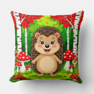 Cute Hedgehog in a Bright Forest Throw Pillow