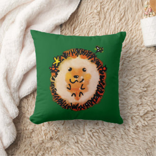 Cute Hedgehog in Autumn Leaves Throw Pillow