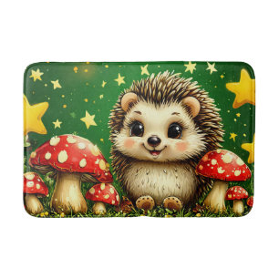 Cute hedgehog in birch forest bath mat