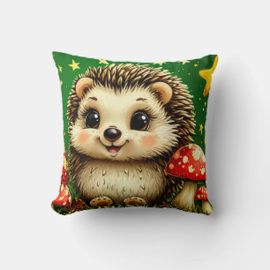 Cute hedgehog in birch forest throw pillow