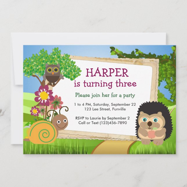 Cute Hedgehog Invitation d'anniversaire personnali (Devant)